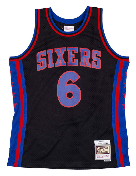 Men's Black Philadelphia 76ers #6 Julius Erving 1976-77 Mitchell & Ness Swingman Stitched Jersey